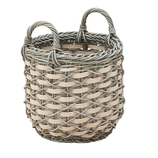 Zita Round Resin Woven Wicker Multi-Use Storage Basket with Handles - 18" x 18" x 19" - White-Gra... | Walmart (US)