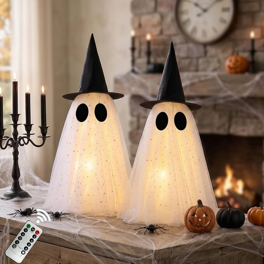 Halloween Light Up Ghost Decor with Witch Hat, Spooky Ghost Decor Set | Amazon (US)