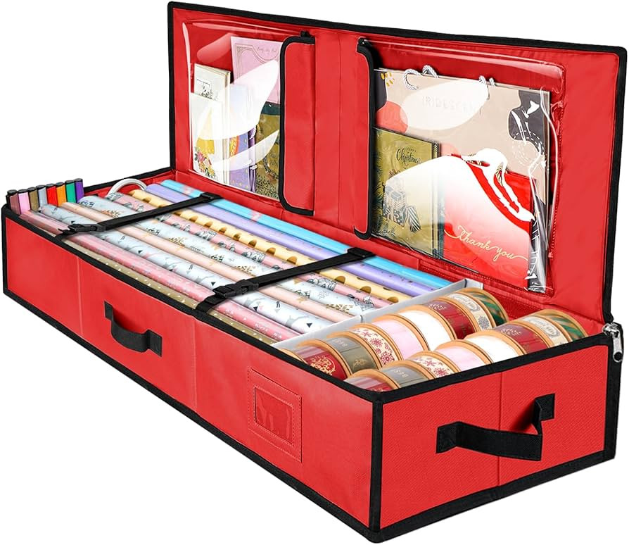 BALEINE Wrapping Paper Storage Organizer, 40" Durable 600D Oxford Fabric Gift Wrap Storage Bag wi... | Amazon (US)