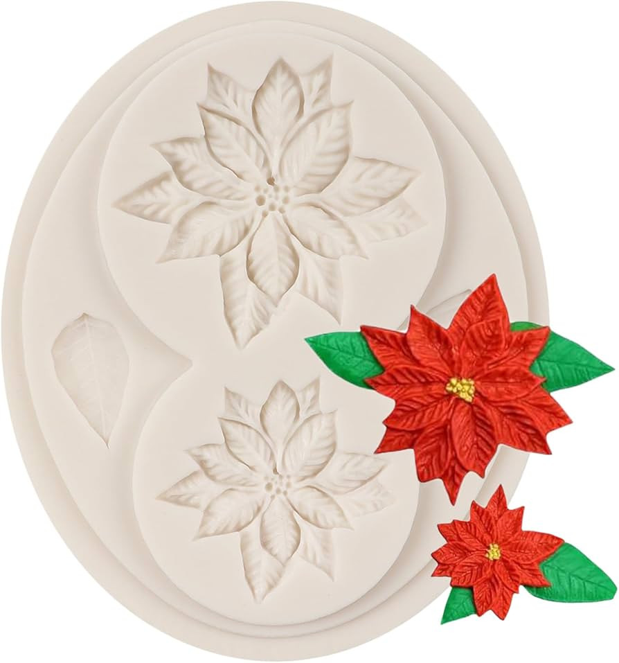 Poinsettia Silicone Mold Poinsettia Leaves Fondant Molds for Cake Decorating Cupcake Topper Candy... | Amazon (US)