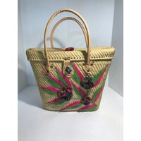 Vintage 1960S Straw Handbag Purse Tote, Embroidered Tote With Applied Floral Detail | Etsy (US)