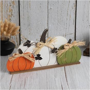 Hobby Lobby Wood Pumpkin Trio, Fall Harvest Table Decor, 15.75 x 8.25 x 2 inches, White Orange Gr... | Amazon (US)