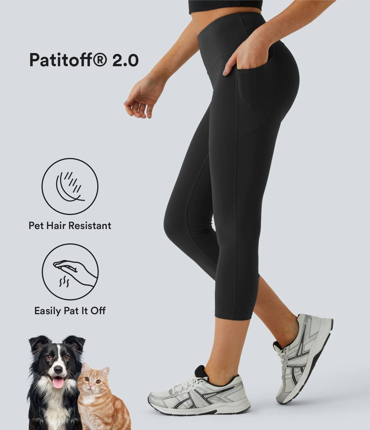 Women’s Patitoff® 2.0 Pet Hair Resistant High Waisted Side Pocket Capri Yoga Leggings - Halara | HALARA