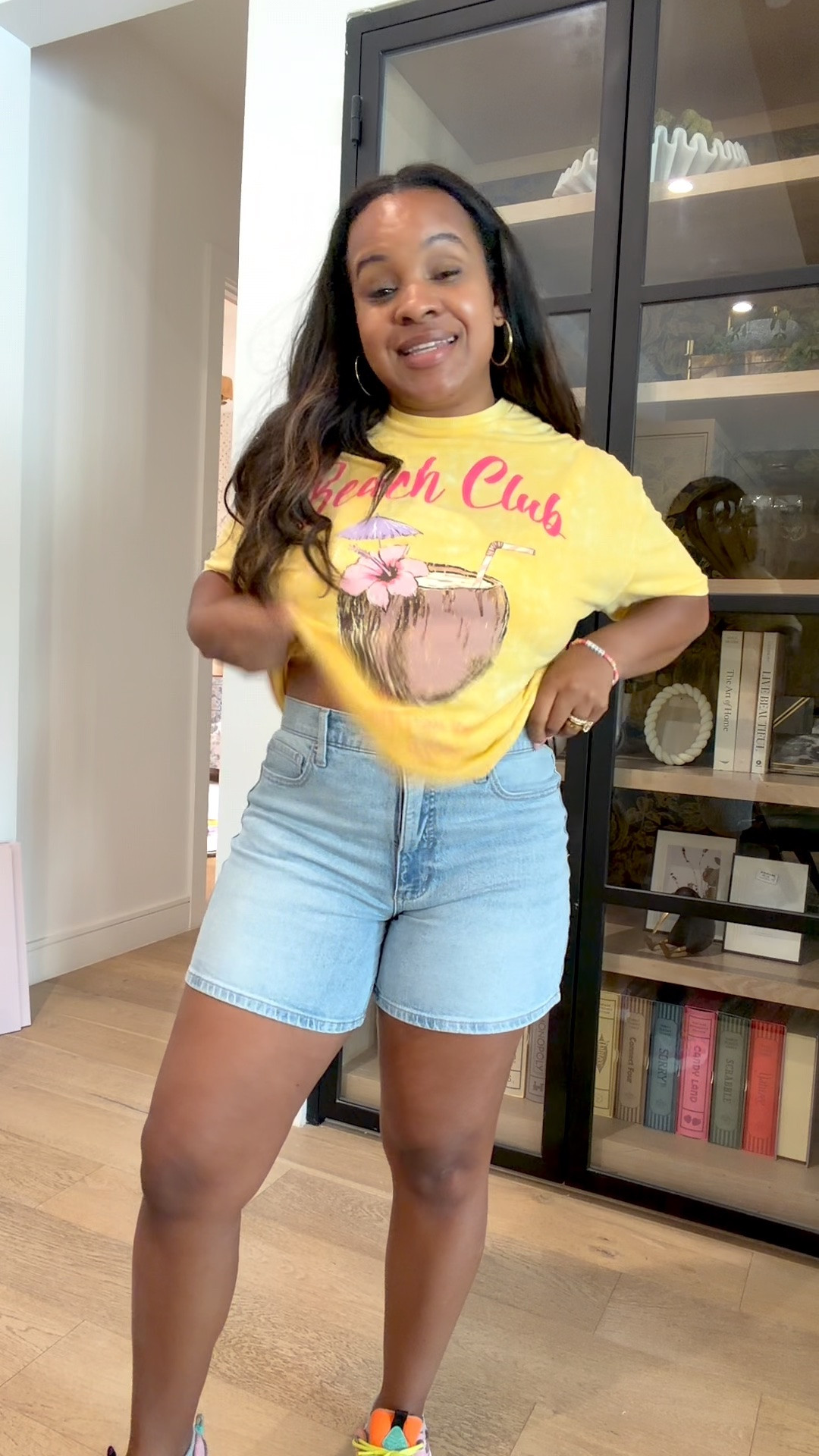 Denim shorts that work for a midsize frame! $18 and graphic tee is $10
