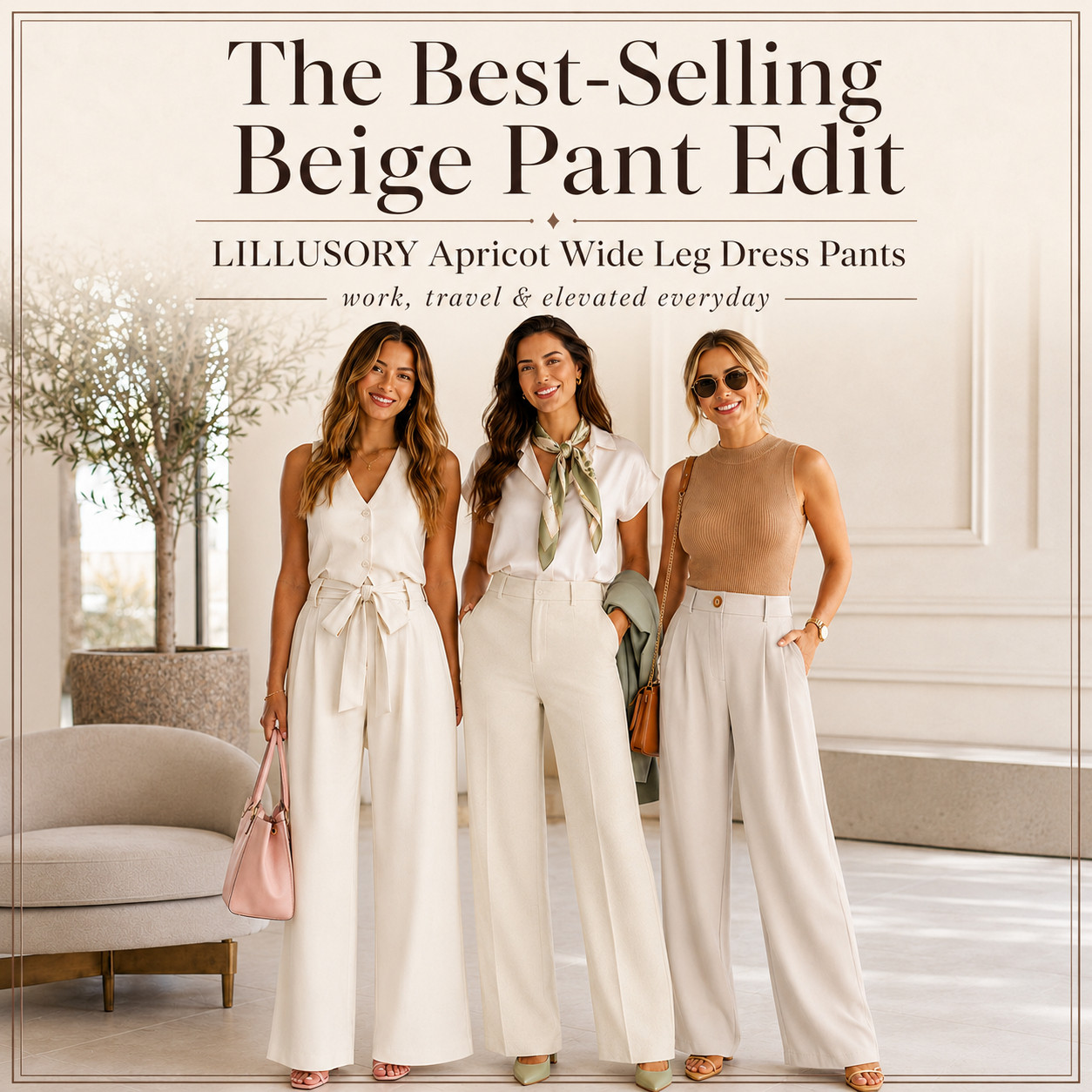 LILLUSORY Elevated Workwear | BEST SELLING | Beige & Apricot High Waisted Wide Leg Business Casual Dressy Work Pants

If you love pieces that make you look instantly polished with almost NO effort, these LILLUSORY apricot wide leg dress pants are such a smart buy!

This is the kind of neutral that always looks expensive!!

Beige/apricot pants give you that soft, elevated, chic look that works for workwear, travel outfits, business casual days, teacher outfits, brunch, casual office looks, and polished everyday style. 

They’re easy, flattering, and the kind of piece you’ll keep reaching for because they go with everything.

Perfect for:
• workwear outfits
• business casual outfits
• office outfits
• teacher outfits
• travel outfits
• neutral capsule wardrobe looks
• spring and summer workwear
• elevated everyday outfits
• wide leg dress pants outfits
• beige pants outfits
• apricot pants outfits
• Amazon workwear finds
• pants that look expensive
• comfy pants that still look polished

I love these because they solve the “I want to look put together but don’t want to overthink my outfit” problem. 

Just add a tank, blouse, bodysuit, lightweight sweater, blazer, sandals, flats, or heels and you instantly have a look that feels clean, feminine, and elevated.

If you’re building a wardrobe with pieces you’ll actually rewear, this is one of those staples worth saving first. 

The beige/apricot tone is timeless, versatile, and so pretty for warmer weather.

📌 Save this if you’ve been looking for the perfect chic neutral pant — this color is such a bestseller for a reason.

↓ Everything is linked!

#LTKSaleAlert #LTKWorkwear #LTKTravel