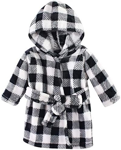 Hudson Baby Unisex Baby Plush Animal Face Bathrobe, Black Plaid, 0-9 Month | Amazon (US)