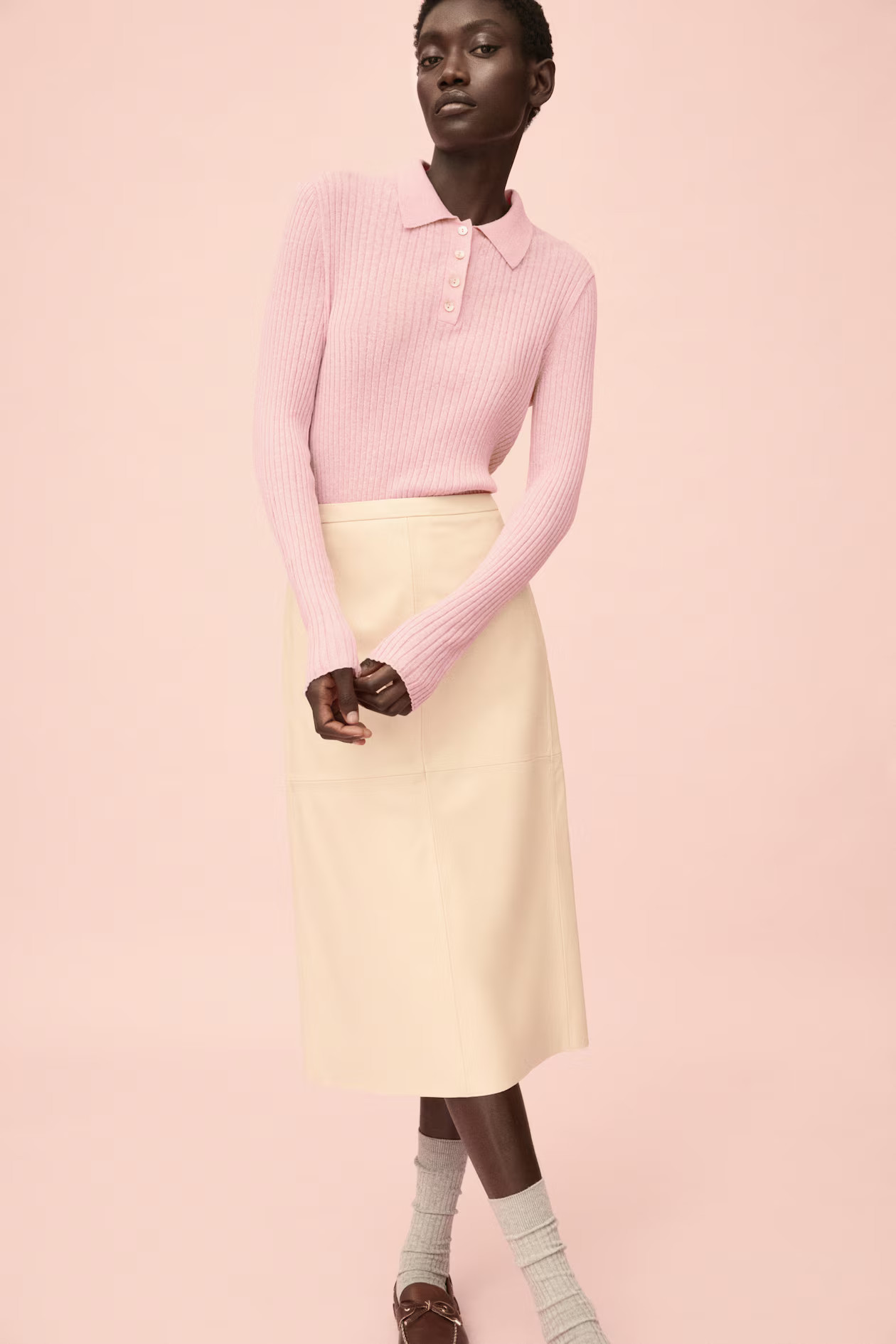 Rib-knit polo shirt - Hellrosa - Ladies | H&M DE | H&M (DE, AT, CH, NL, FI)