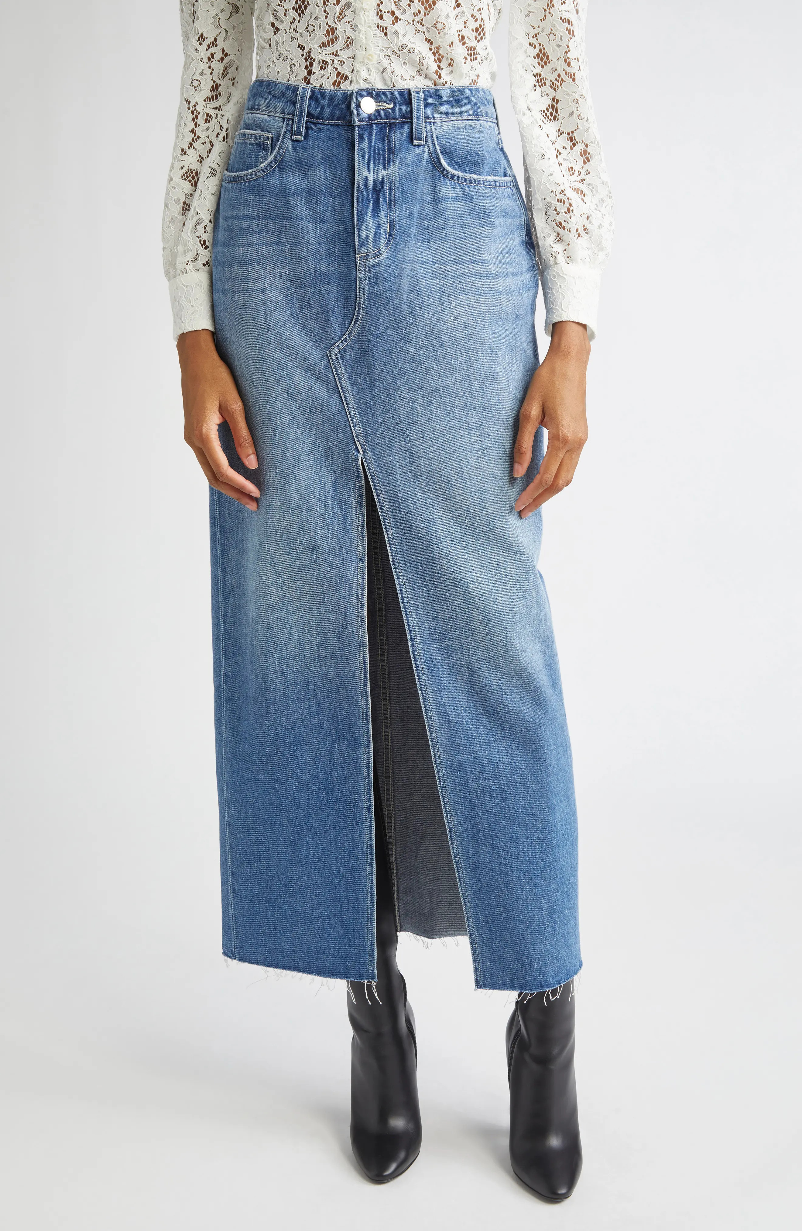 L'AGENCE Rysa Front Slit Denim Maxi Skirt (Women) | Nordstromrack | Nordstrom Rack