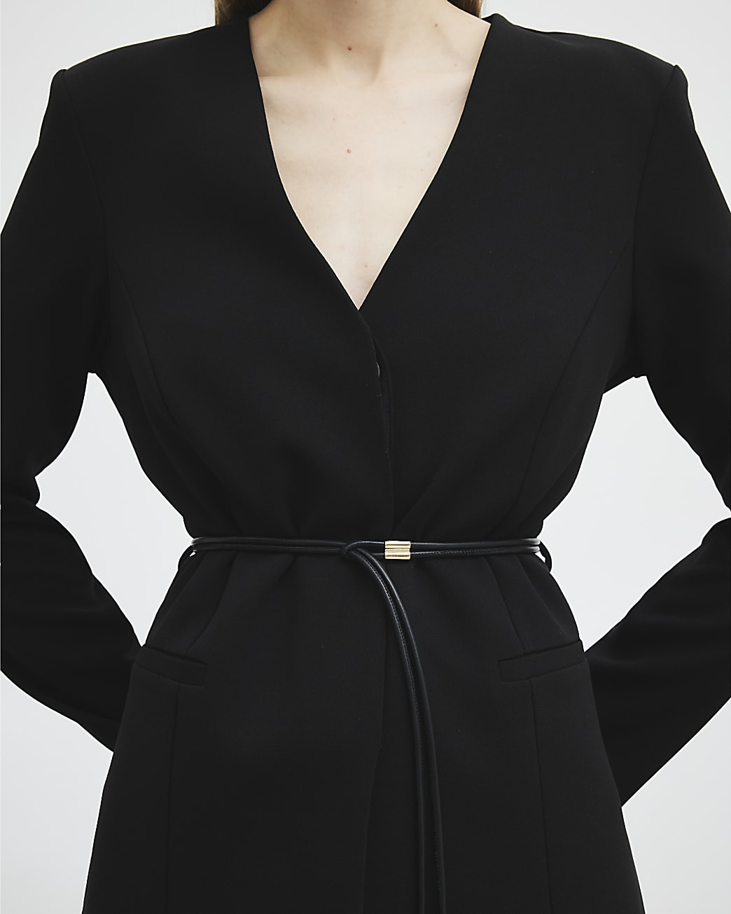 Black Long Sleeve Belted Blazer | River Island UK & IE
