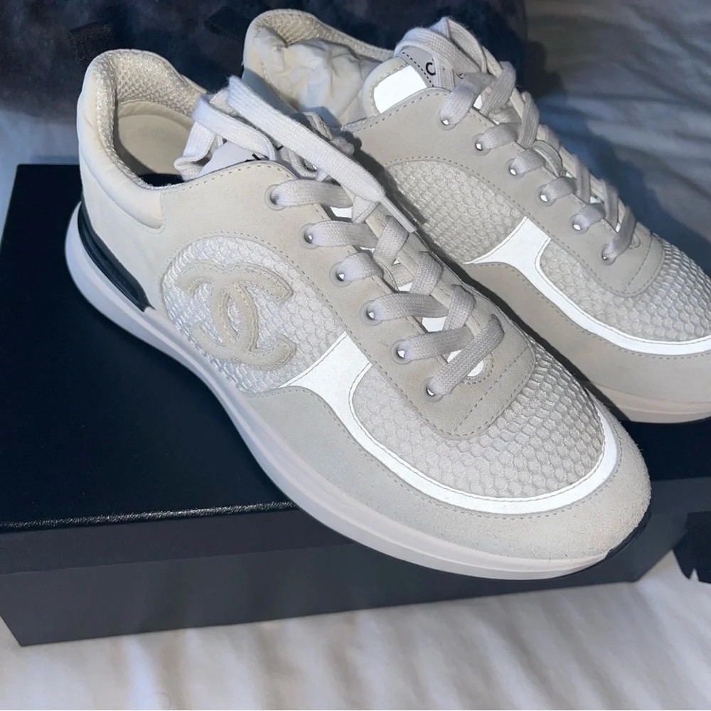 Chanel white mesh suede sneakers | Poshmark