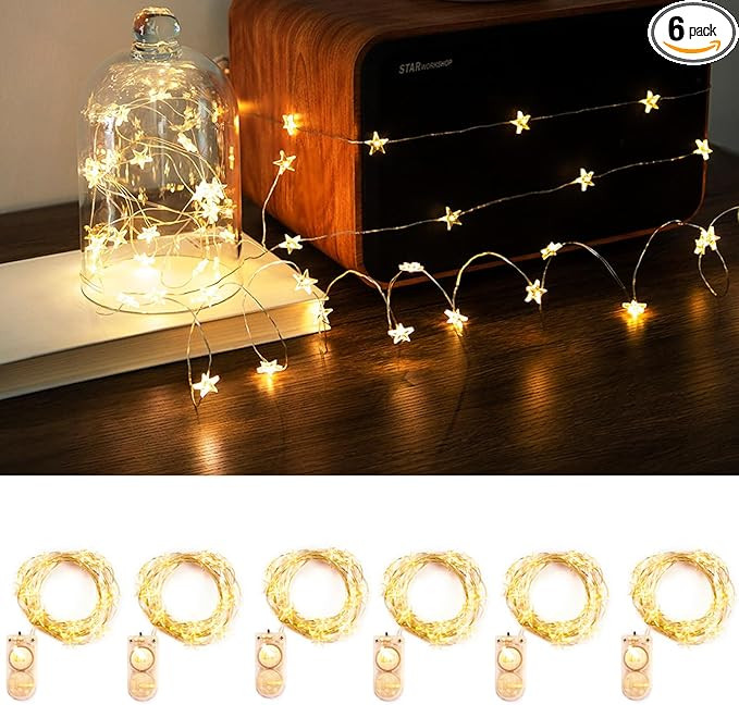6 Packs 6.6ft 20 LEDs Star Fairy Lights Battery Operated,Mini Star String Lights,Waterproof Twink... | Amazon (US)