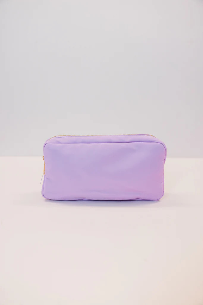 Let's Get Going Lilac Varsity Cosmetic Bag, Medium | The Mint Julep Boutique