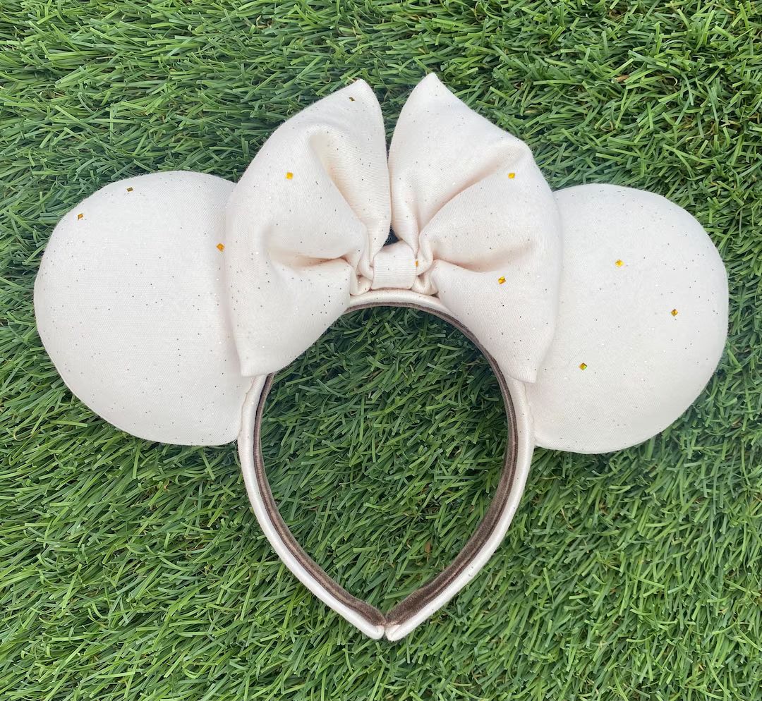 Cream Minnie Mouse ears | Cream and Gold Disney ears | Gold Sparkle Mouse ears | Beige Minnie Ear... | Etsy (US)
