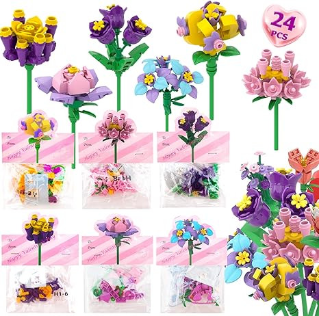 Valentines Day Gifts for Kids - 24 Pack Prepacked Valentines Cards with Flower Building Blocks fo... | Amazon (US)