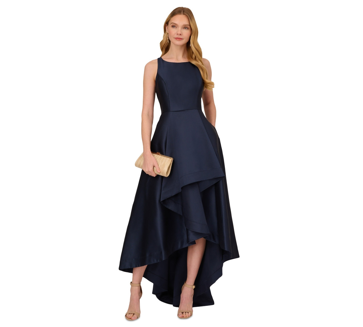 Adrianna Papell High-Low Mikado Gown - Midnight Navy | Macy's