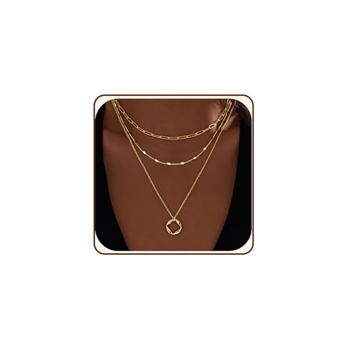 Layered Gold Necklaces for Women,14k Gold Plated Dainty Stackable Choker Necklaces for Women Trendy Layering Geometric Pendant Paperclip Dot Chain Necklace Set Jewelry Set Gifts | Amazon (US)