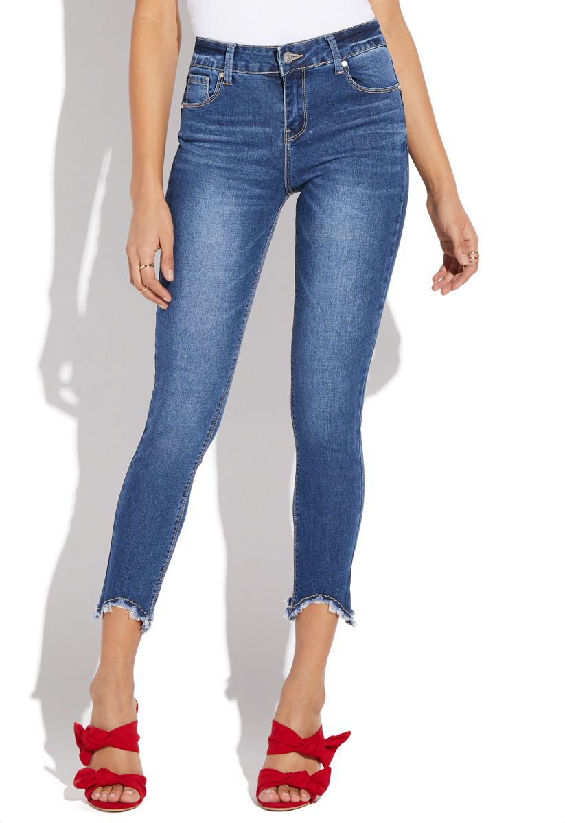 Shoedazzle Skinny Jeans With Raw Hem Womens Blue Size 1 | ShoeDazzle