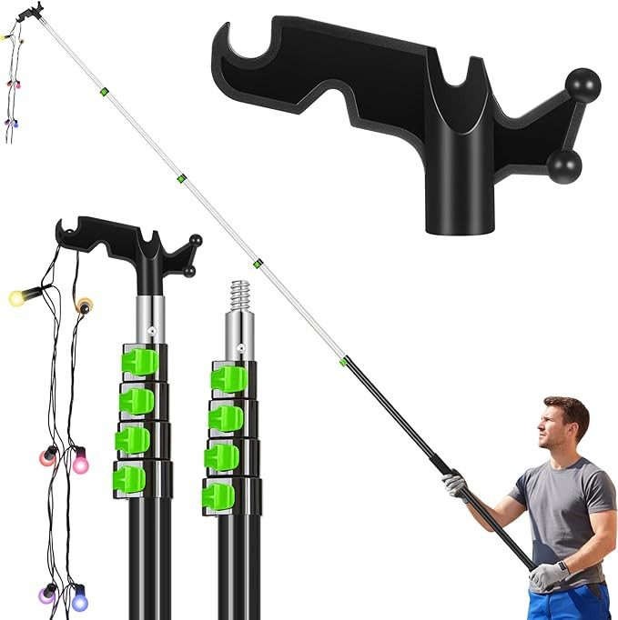 7-30 ft Long Christmas Light Hanger Pole with Utility Hook, Telescopic Extension Pole Multi-Purpo... | Amazon (US)