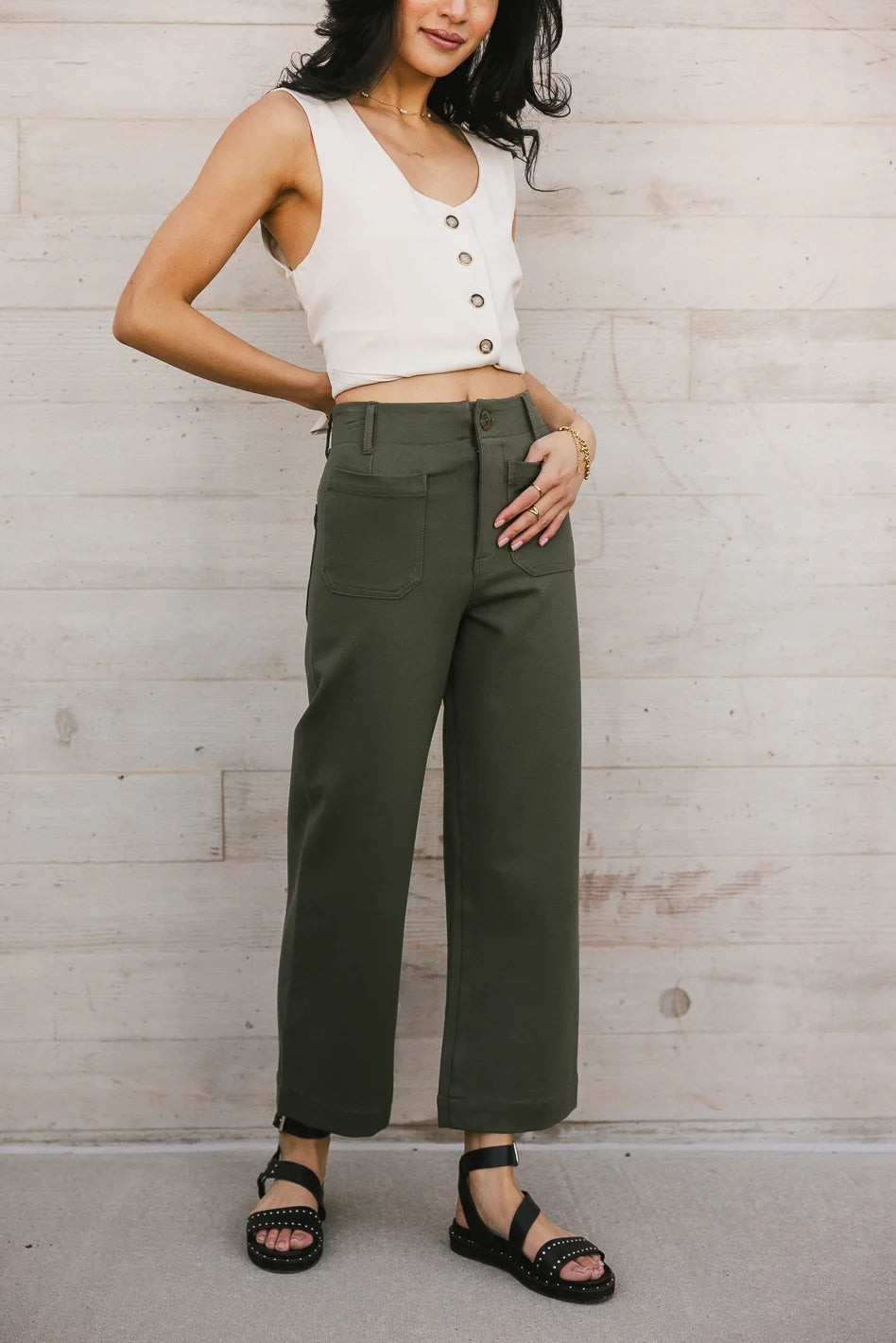 Sadie Wide Leg Pants in Olive | Böhme US