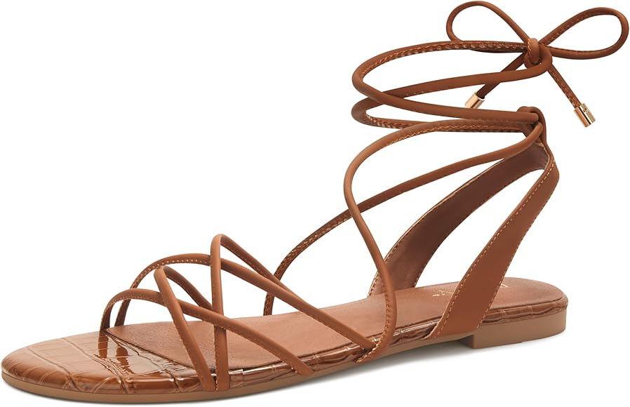 PARTY Women's Strappy Sandals Gladiator Lace Up Flats Summer Wrap Open Toe Tie Up Shoes | Amazon (US)