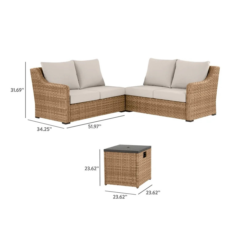 Better Homes & Gardens River Oaks 3-Piece Outdoor Sectional Set, Natural | Walmart (US)
