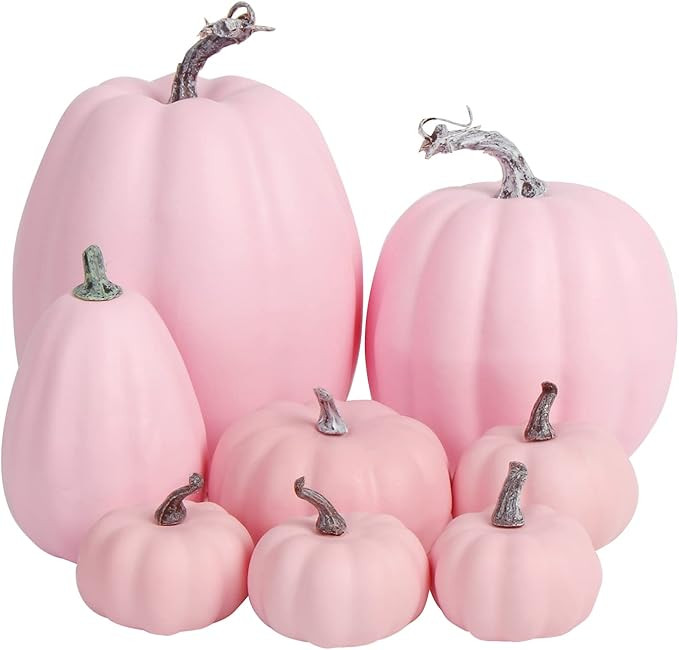 FOIMAS Pink Artificial Pumpkin,8pcs Lifelike Faux Pumpkins Decor for Halloween Thanksgiving Fall ... | Amazon (US)