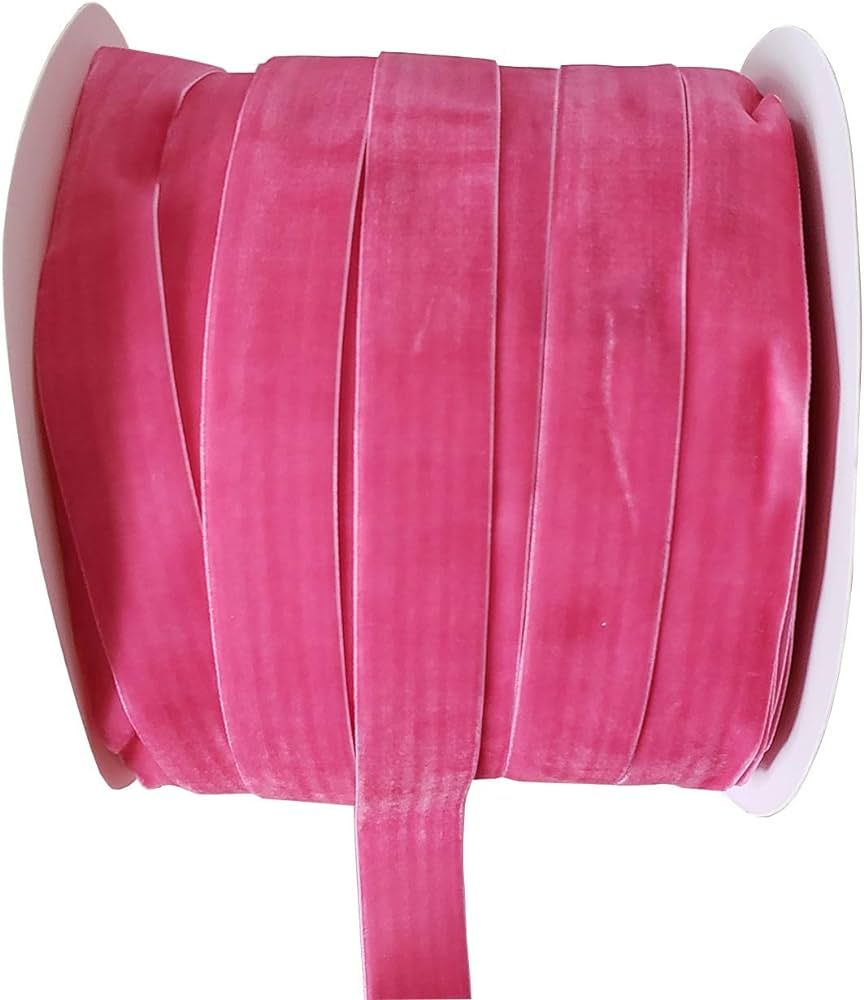 10 Yards Velvet Ribbon Spool (Dark Pink, 1") | Amazon (US)