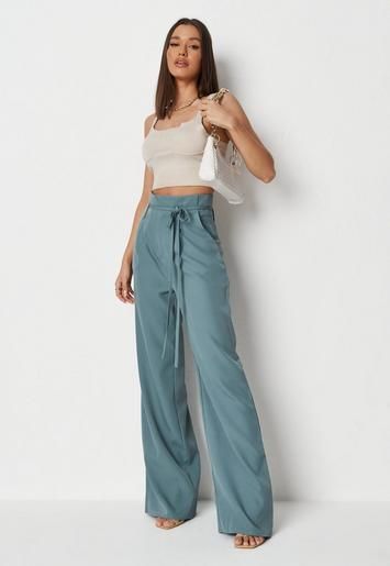 Missguided - Tall Teal Tailored Super Highwaisted Puddle Pants | Missguided (US & CA)