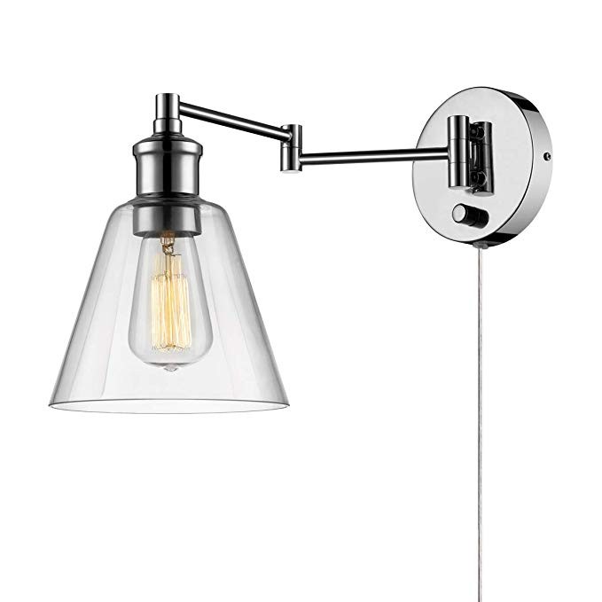 Globe Electric LeClair 1-Light Plug-In or Hardwire Industrial Wall Sconce, Chrome Finish, On/Off ... | Amazon (US)