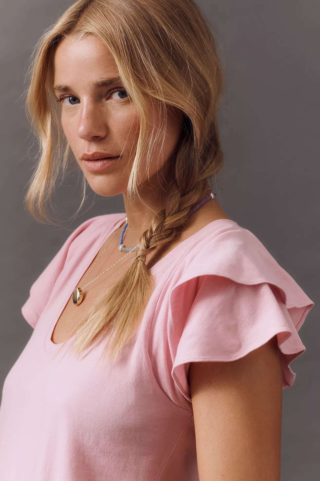 Maeve Scoop-Neck Flounce-Sleeve Tee | Anthropologie (US)