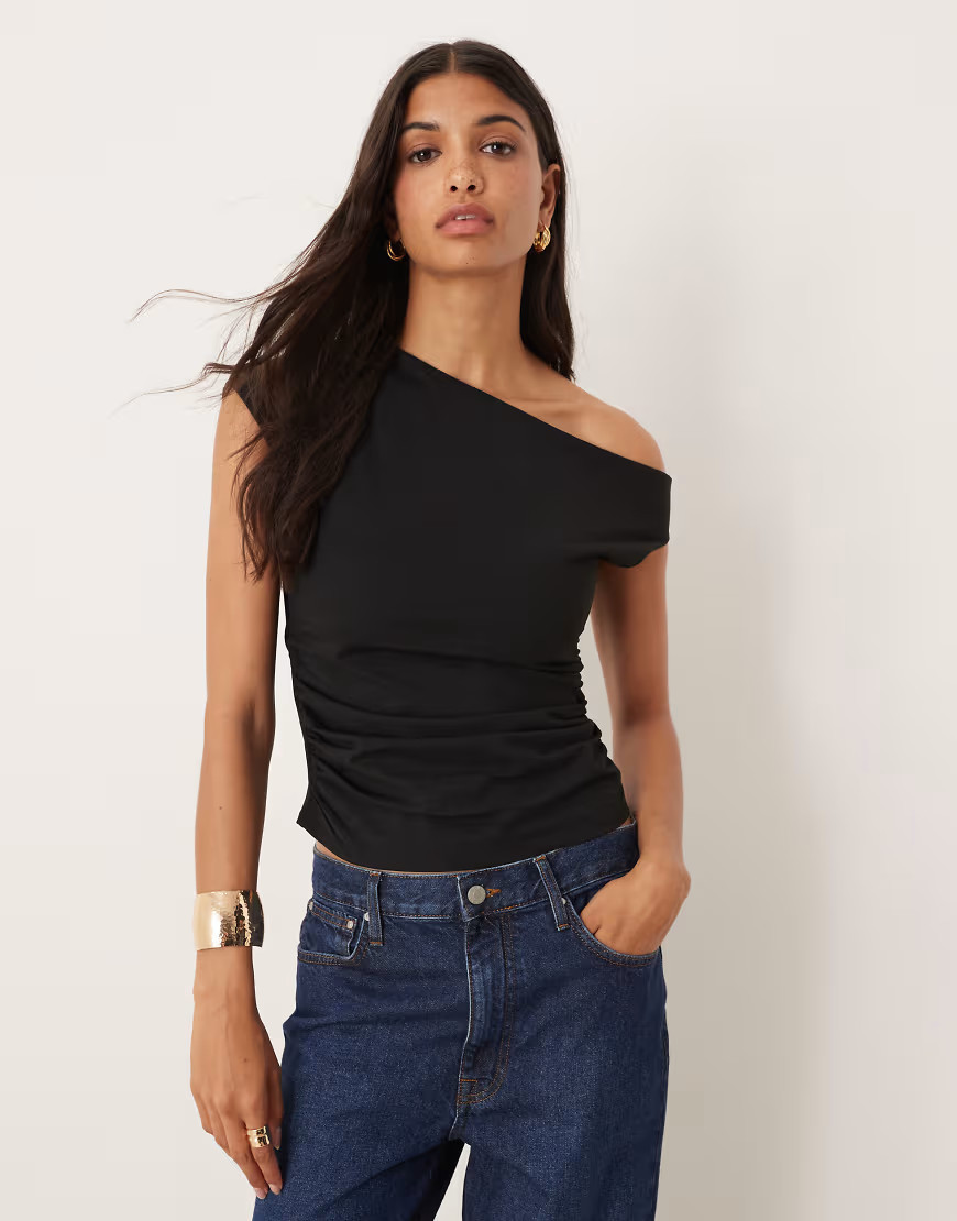 ASOS DESIGN off shoulder ruched detail top in black | ASOS (Global)