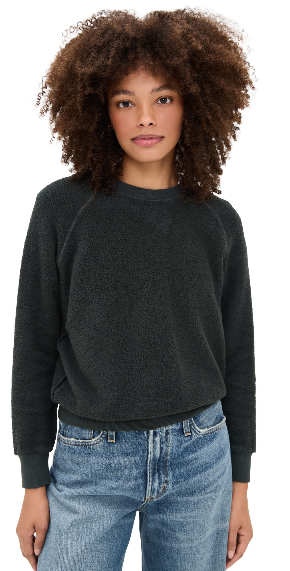 perfectwhitetee The Ziggy Inside Out Fleece Crew Vintage Black L | Shopbop