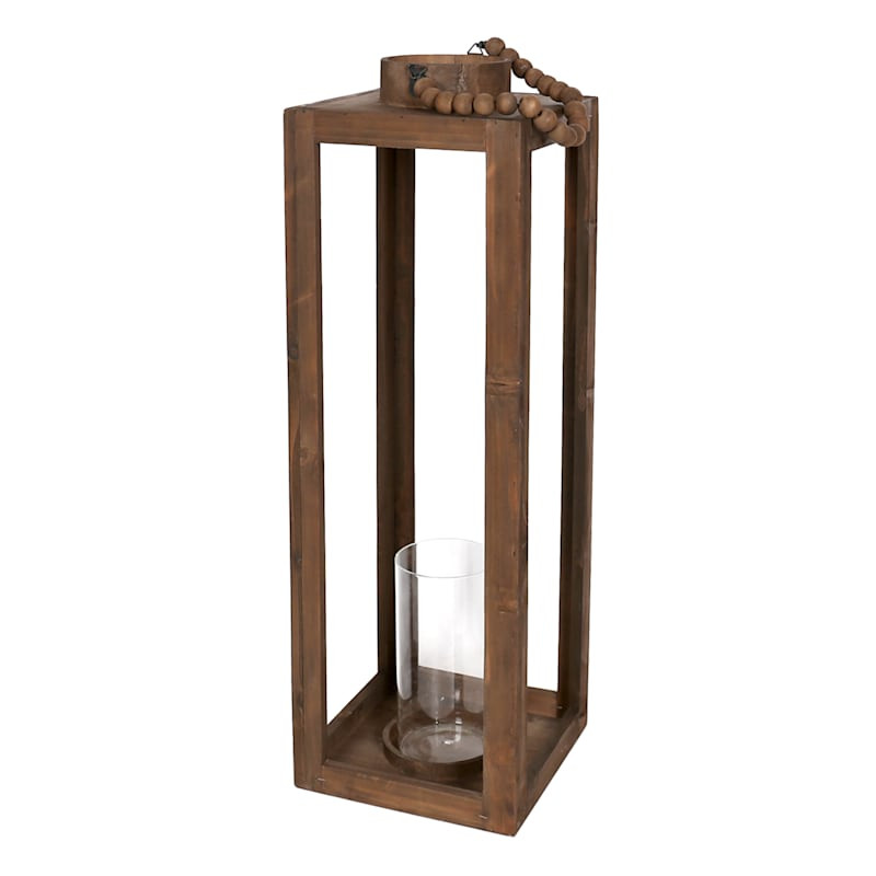 Wood Lantern with Beaded Handle, 27.5" | At Home