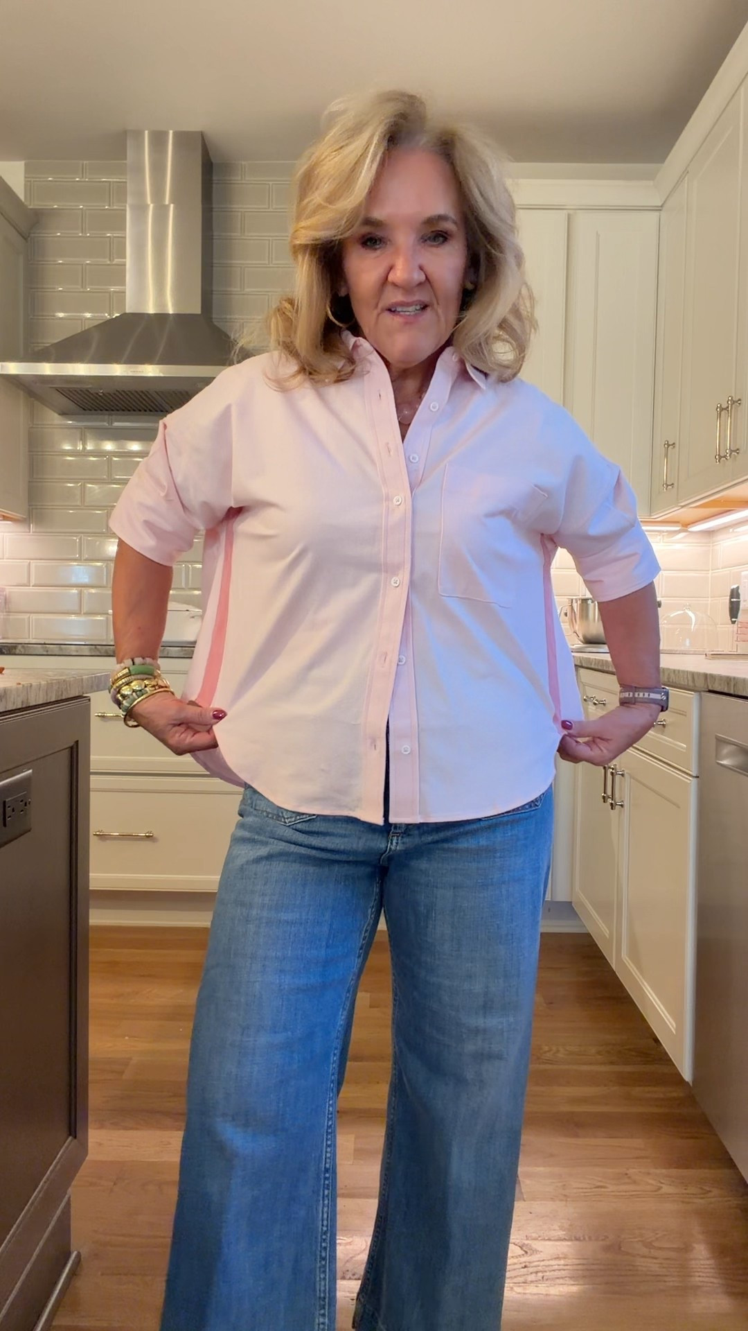 I love this blouse! Worthy of a second color. I also have blue. I do size down to a small 
Jeans size 29 reg 
Sneakers tts 
Allie Bess 20% off code NANETTE20 
#LTKOver40 #LTKPetite #LTKSaleAlert