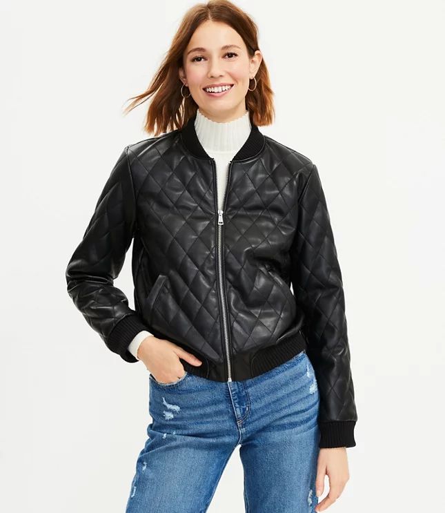 Quilted Faux Leather Bomber Jacket | LOFT | LOFT