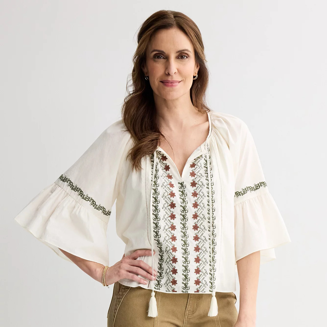 Women's MNK Embroidered Elbow Sleeve Blouse | Kohl's
