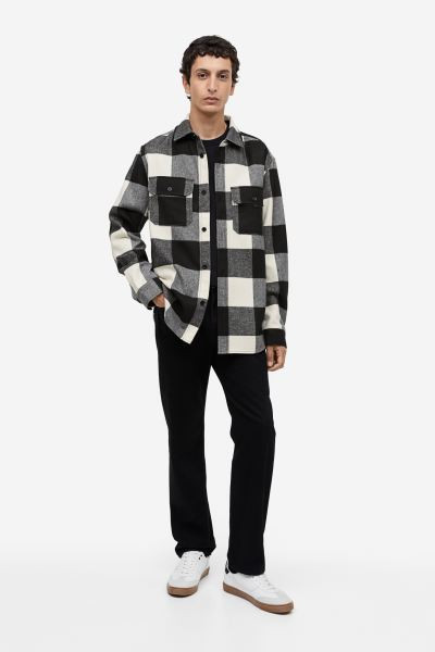 Twill Overshirt - Black/plaid - Men | H&M US | H&M (US + CA)