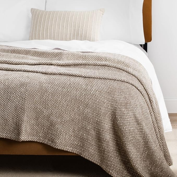 Nate Home by Nate Berkus Lightweight 100% Cotton Basket Weave Two-Tone Blanket | Breathable, All-... | Amazon (US)