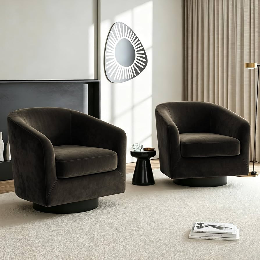 Swivel Barrel Accent Chairs Set of 2, Velvet Armchair, Coffee | Amazon (US)