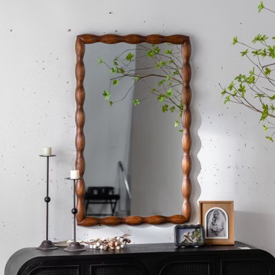 GDFStudio Shea Mid-Century Modern 24"x 36" Wall-Mounted Mirror, Brown | Target