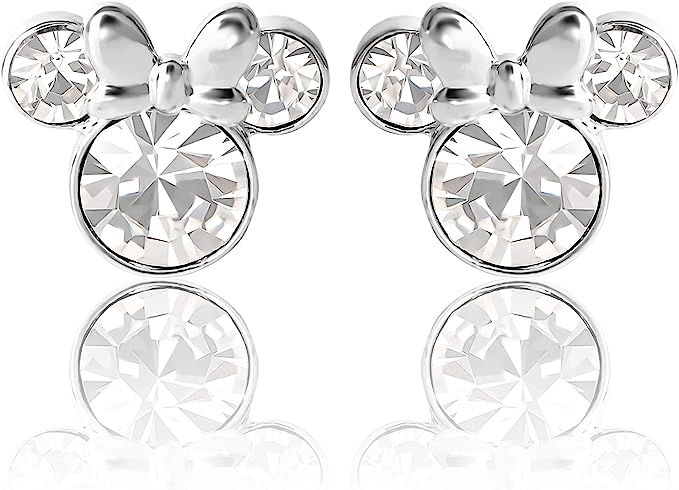 Disney Minnie Mouse Crystal Birthstone Stud Earrings, Silver Plated, Gold Plated | Amazon (US)