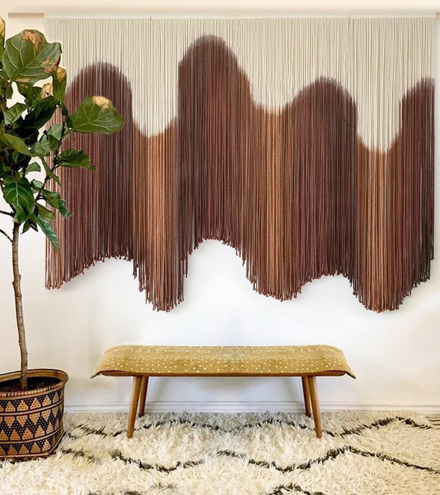 Macrame Wall Hanging Brown Dip-Dyed Large Handmade Macrame Cord Fiber Art Boho Wall Decor for Bed... | Amazon (US)