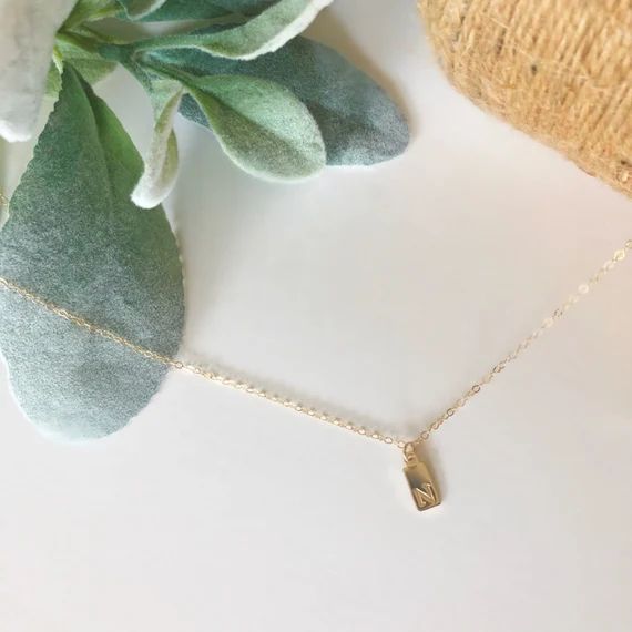 Petite Tag Necklace/ Intial Necklace/ Necklace for Mom/Birthday Gift/Birthday Gift/Bridesmaid Gif... | Etsy (US)