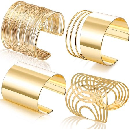 4-piece set of cuff bracelets women s open wide line bracelet gold wrist cuff wrap bracelet | Walmart (US)