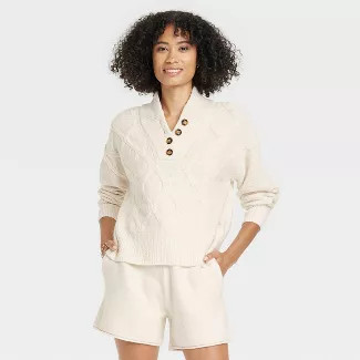 Women's Henley Neck Button-Front Pullover Sweater - Universal Thread™ | Target