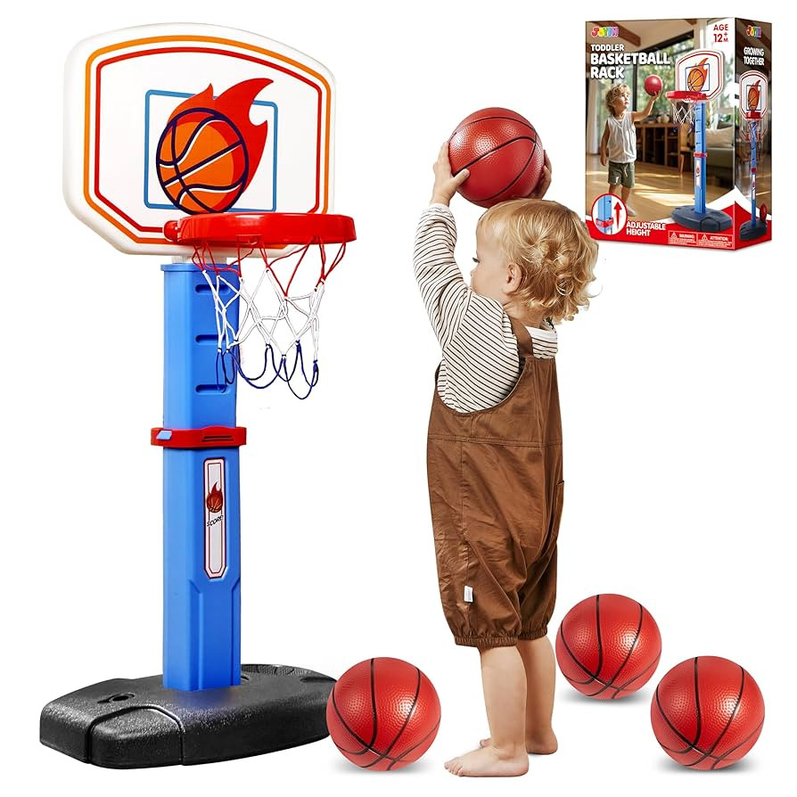 JOYIN Toddler Basketball Hoop Indoor, Adjustable Basketball Goal for Kids with 4 Balls, Game Toys... | Amazon (US)