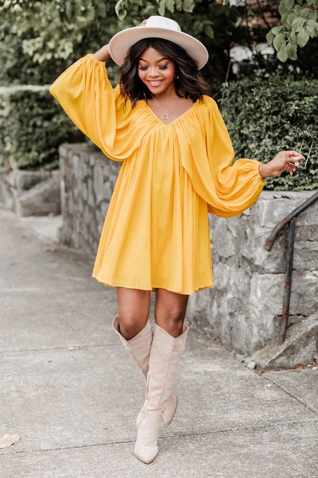 As Free As The Wind Yellow V Neck Bubble Sleeve Mini Dress | Pink Lily