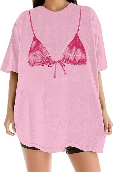 Seyumixi Women Bra Print Oversized Shirt Short Sleeve Graphic Print Tee Top Funny Bikini Tshirts ... | Amazon (US)