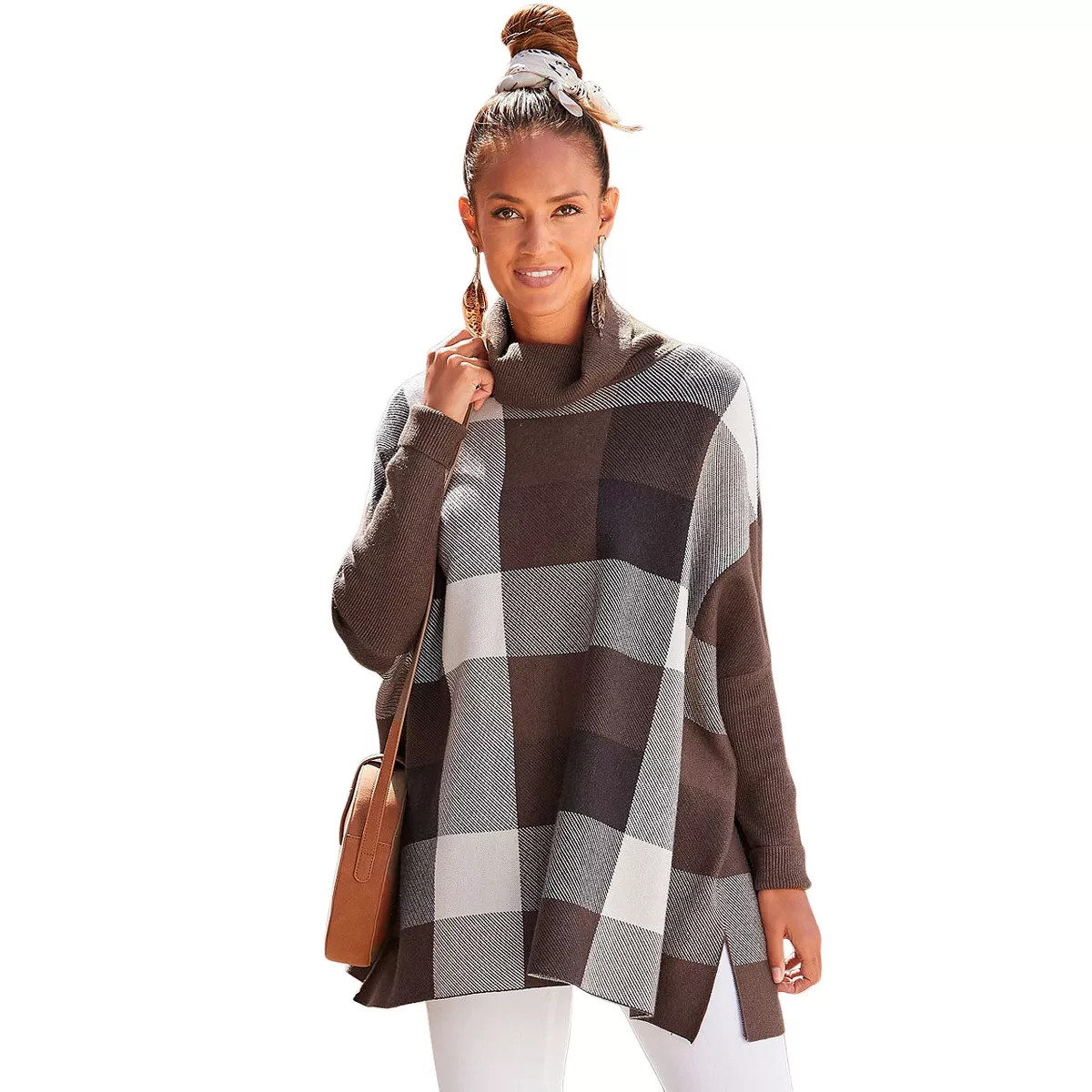 Women's Checked Oversized Sweater - LASCANA - Brown Multi Check 4/6 | Target