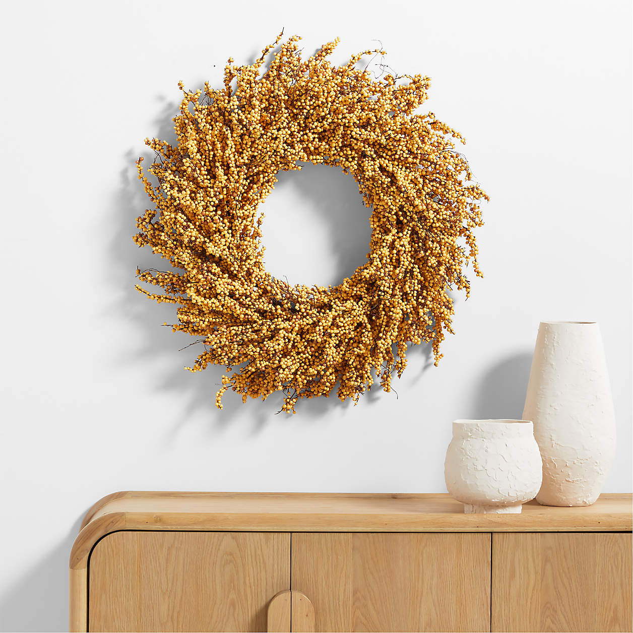 Faux Golden Yellow Mini Berry Wreath 32" + Reviews | Crate & Barrel | Crate & Barrel